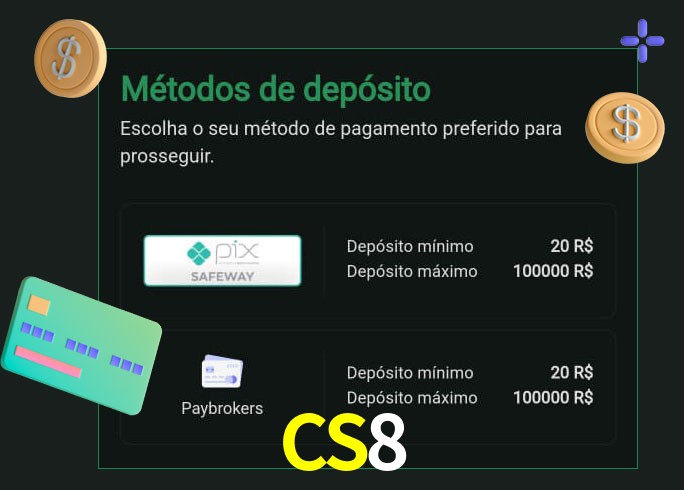 O cassino CS8 oferece uma grande variedade de métodos de pagamento